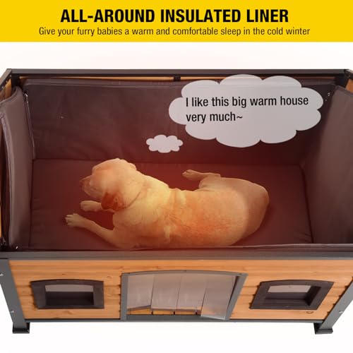 Aivituvin Dog House with Insulated Liner Antichewing Metal Frame Design Insulated Wooden Dog Kennel with Unique Design Roof Weatherproof Dog House for Outdoor Indoor  Cucciolini Doodles Aivituvin dog house with insulated liner anti chewing metal frame design insulated wooden dog kennel with unique design roof weatherproof dog house for outdoor indoor   cucciolini doodles