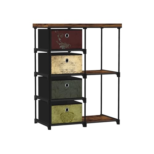 VASICAR Small Fabric Dresser with 2-Tier Side Shelf, 4 Drawers