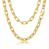 VNOX 14K Gold Paperclip Necklace for Men, 7mm Solid Diamond-Cut Chunky Stainless Steel Anchor Link Chain Mens Necklaces Jewelry Gifts for Men Dad Boyferiend, 22 Inchs