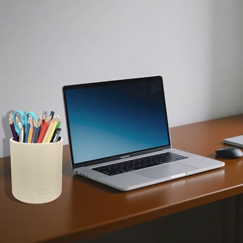 Image of Leather Pen Holder, Beige Pencil Holder, Desktop Elegant Pen Holder for Desk, Stationery Organizer for School Office Home Dorm