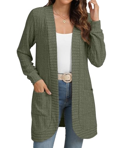 Image of YSYOKOW Cardigan Sweaters for Women Long Sleeve Open Front with Pockets | Long Cardigans for Women Lightweight Soft Casual Dressy Loose Fit Cardigan Sweater with Pockets for Work and Office