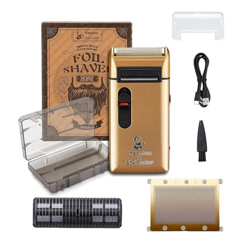 Styleader Aluminum Foil Shaver, with 24K Replaceable Gold Coated Foil Blade and Popup Beard Trimmer(Gold) Cover