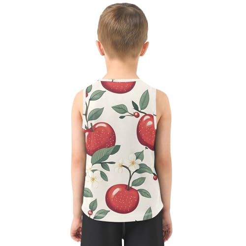 Bolaz Boys Athletic Quick Dry Tank Top Sleeveless Workout T Shirts Age 11-15,Red Apple Pattern3