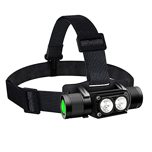Rechargeable LED Headlamp 1200 Lumen Tactical Headlamp 2200 mAh Rechargeable Headlamp Powerful Headlamp for Adults Durable Waterproof Hard Hat Light for Hiking Hunting Exploring Camping Running
