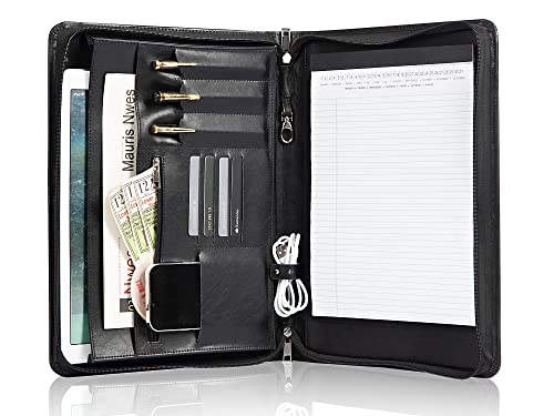 Carpeta con cierre de cremallera, piel vegana A4, color negro Cover
