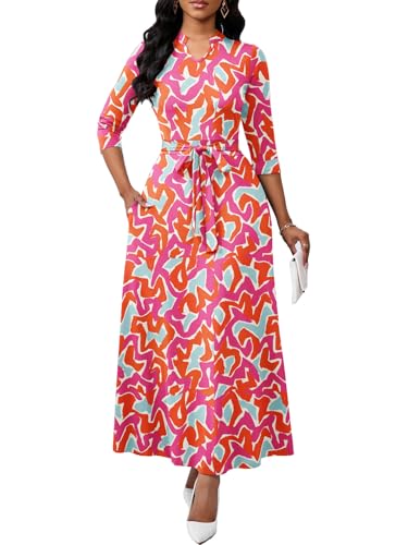 Image of BubFee Maxi Dresses for Women Semi Formal Long Dress 3 /4 Sleeve Casual A-line Church Dresses with Pockets