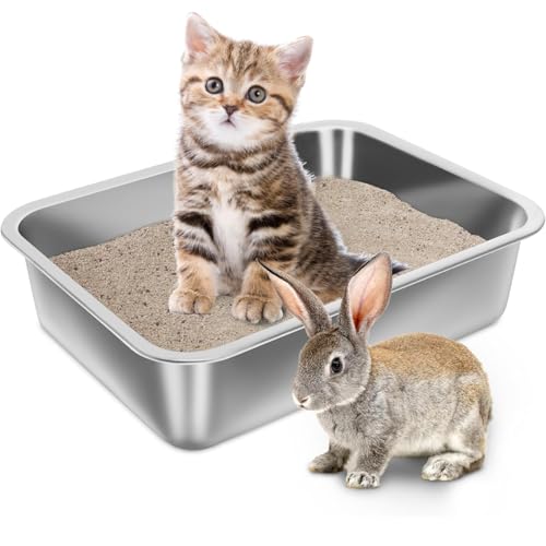 Grande Litière en Acier Inoxydable pour Chat XXL et Lapins, n'absorbe Pas Les odeurs, Anti-Taches, antirouille, Surface Lisse antiadhésive, 60 x 40 x 15 cm (M)