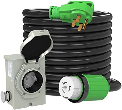 RVINGPRO 50 Amp Generator Cord 25FT and Power Inlet Box, Pre-Drilled 50 Amp Generator Inlet Box with Cord, NEMA 14-50P to SS2-50R Generator Cord Waterproof Combo Kit, ETL Listed