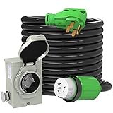 RVINGPRO 50 Amp Generator Cord 25FT and Power Inlet Box, Pre-Drilled 50 Amp Generator Inlet Box with