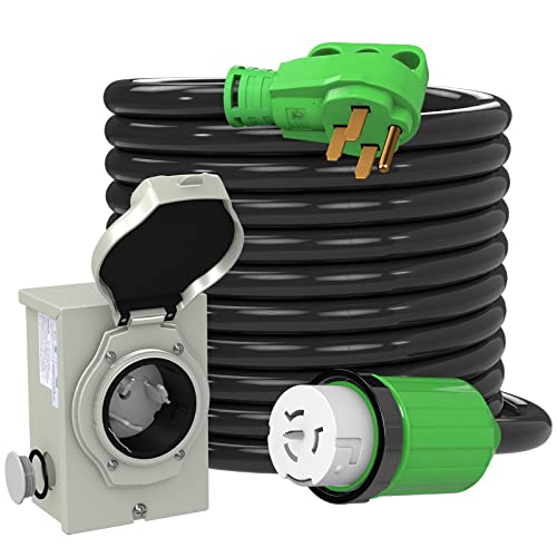 Rvingpro 50 Amp Generator Cord 25Ft And Power Inlet Box, Pre-Drilled 50 Amp Generator Inlet Box With Cord, Nema 14-50P To Ss2-50R Generator Cord Waterproof Combo Kit, Etl Listed #TOP2