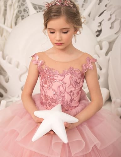 Flower Girl Dress Lace Appliques Tulle First Communion Dress Princess Ball Gown Pageant Dress for Girls3