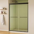 Sliding Shower Doors, 44-48" W x 72" H Glass Shower Door, 1/4''(6mm) Tempered Glass, Matte Black Aluminum Framed Shower Door for Walk-in Showers, Stainless Steel Handrail