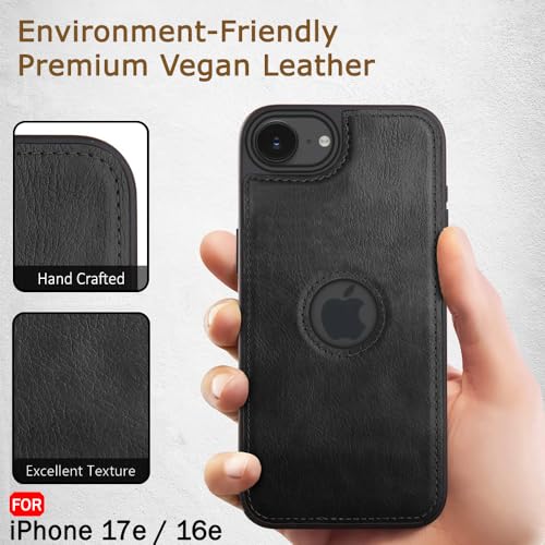 Image of TheGiftKart for iPhone 16e / iPhone 17e Case, Leather Finish Back Cover, Shockproof Design, Raised Edges for Camera & Screen Protection, Stunning Minimalist Design Back Cover Case (Black, Black)