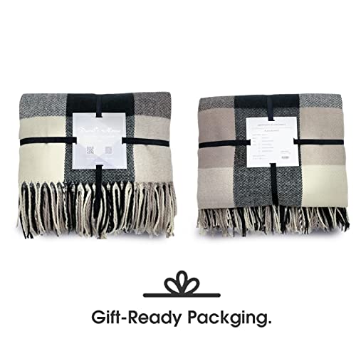 Phf Buffalo Plaid Throw Blanket, Lightweight And Soft Cozy Blanket For All Seasons, Checkered Pattern Decorative Woven Blanket With Tassels, 50 X 60 Inches,Plaid Black Grey #TOP5