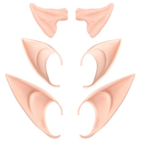 3 Paar Elfenohren Feenohren Cosplay Latexohren für Elfenkostüm Cosplay Elf Ears Halloween Elfen Ohren Weihnachten Jede Themenparty Elfen Kostüm