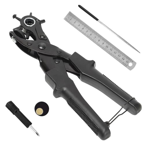 WEIZHIS Alicates Sacabocado Agujero, Sacabocados Para Cuero, Perforadora Cuero, VáStago De Molienda De Acero Negro, Regla Redonda De 6 Pulgadas Para Trabajar Con Cuero, Cinturones, Calzado Y Tejidos