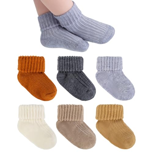 Image of Dioxay 6 Pairs Newborn Baby Girl Socks Socks, Stay-On Turn Cuff Ankle Socks Crew Socks for Infant Toddler Kids