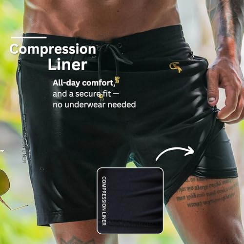 Tucann Men's Trunks 5" Compression Liner Quick Dry Zipper Pocket Chlorine Resistan 4 Way Stretch Solid Swim Shorts for Men4
