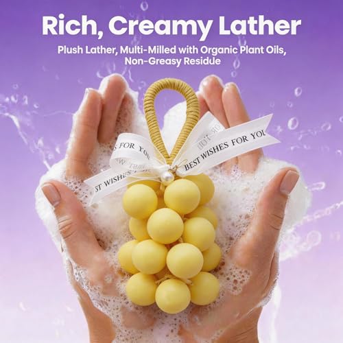 Image of Grape Soap on Rope Cute Shaped Handwashing Grapes Soap Bar, Novelty Hanging Fruit Soap for Bathroom Decor,Fun Gift Handmade Soap