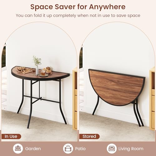 Image of Giantex Half Round Folding Table, Half Moon Dining Table with Heavy-Duty Metal Frame, Portable Space-Saving Semi-Circle Bistro Table for Banquet Event Patio Garden Entryway (1)