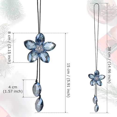 Image of Crystal Flower Car Rear View Mirror Hanging Ornament - Sparkles with Rainbows for a Sense of Luck and Happiness Car Interior Accessories (Blue)