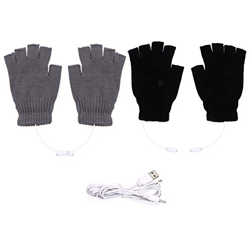 2 pares de luvas térmicas de inverno OSALADI de meio dedo de lã térmica com aquecimento USB, luvas d