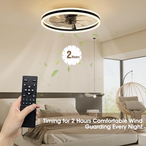 NIORSUN Ceiling Fans with Lights and Remote, 60cm Modern Smart LED Ceiling Fan Light, 6 Speeds and 3000K-6500K Dimmable Quiet Fan Lights Ceiling for Bedroom Living Room Dining Room (Black) - Image 7