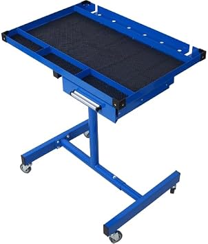 Adjustable Tear Down Work Table with Drawer for Garages, Repair Shops, and DIY, Portable, 4 2.5" Swivel Casters, 220 Pound Capacity, Rubber Corners, Heavy Duty Steel Blue, 220 Pound Capacity