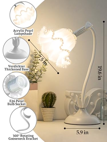 Image of Flower Table Lamp Bedside Lamps LED Reading Light,3 Color Modes Cute Small Lamp,Vintage Flower Lamp Kawaii Table Lamp for Bedroom Living Room Office Dorm Desk Home Decor (Pearl White lamp)