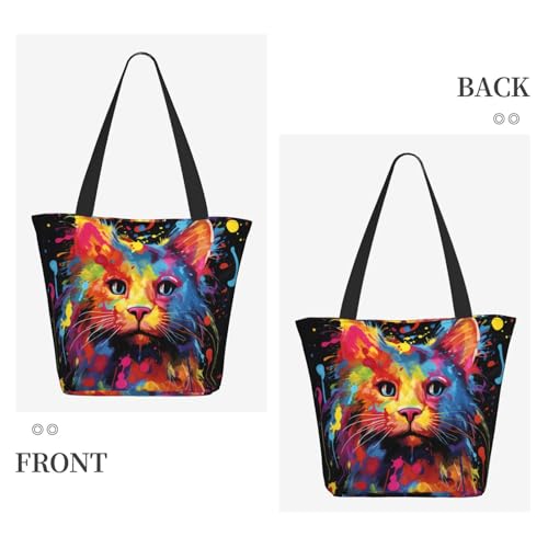 Tote Bag for Women Shoulder Tote Purse Reusable Grocery Bag Colorful paint splashed Aesthetic Shopping Bags3