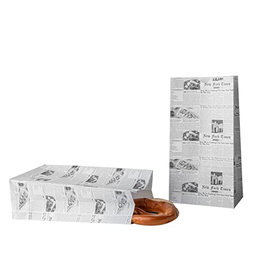 Bag Tek 6 Lb Disposable Lunch Bags, 100 Sturdy Take Out Bags - Flat Bottom, Microwavable, Newsprint Design Paper Bags, Freezable, Great For Restaurants, Cafes, And Bakeries - Restaurantware