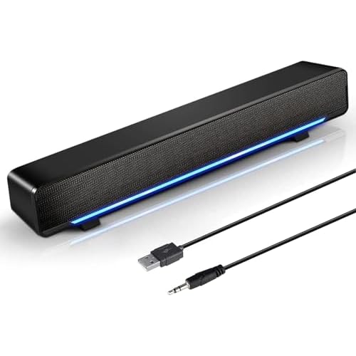 HEANTTV PC Speakers,Computer Speakers for Desktop,USB Powered & 3.5mm Jack Pc Sound bar,10W Stereo Sound,Gaming Soundbar for Monitor,Computer,Laptop -Black