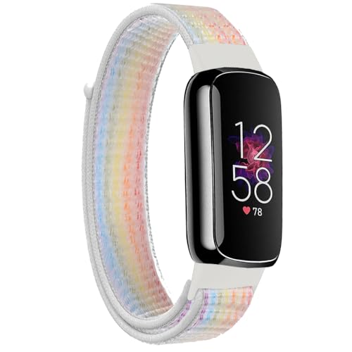 FYISWHO Breathable Sport Armband für Fitbit Luxe Nylon Armbänder Uhrenarmband Ersatzarmband für Fitbit Luxe (Lightrainbow)