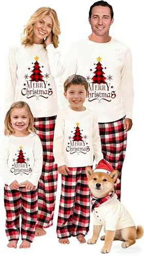 OAKFashion Christmas Pajamas for Family, Xmas Pajamas Family Christmas Pjs Matching Sets Holiday Nightwear Jammies(#bu-14, Dog, L)