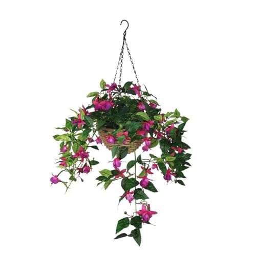 365 Blooming Decor Artificial Hanging Fuchsia Flowers –31.5 x 24 Faux Hanging Plant with Durable Plastic Wicker Style Basket, Realistic, Weather Resistant for Outdoor/Indoor Porch, Patio, Garden