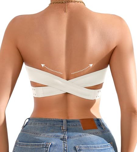Image of DEANGELMON Strapless Bra for Women Crossover Side Closure Non-Slip Silicone Padded Bandeau Bras Wireless Tube Top Bra
