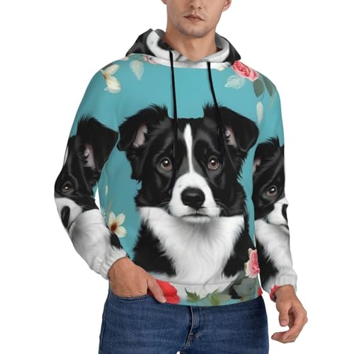 Sweat à capuche Border Collie imprimé floral noir style polyvalent