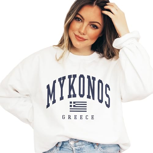 Mykonos Greece Sweatshirt, Greek Flag Pullover, Faded Vintage Aesthetic Varsity, Trendy Travel Gift For Him or Her, Unisex Crewneck Sweatshirt3