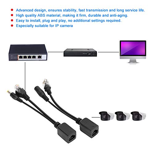 5 Pares Adaptadores POE Splitter, Inyector Power Over Ethernet para Cámara IP, Divisor DC12V POE Cumple IEEE802.3af, Plug and Play para Sistema de Cámara de Seguridad (Negro) miniatura 3