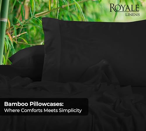 Image of Royale Linens Cooling Pillow Cases Queen Size Set of 2-100% Rayon Derived from Bamboo Cooling Pillowcase for Hot Sleepers - Soft & Silky Pillow Covers with Envelope Closure (Black 20x30 Inches)