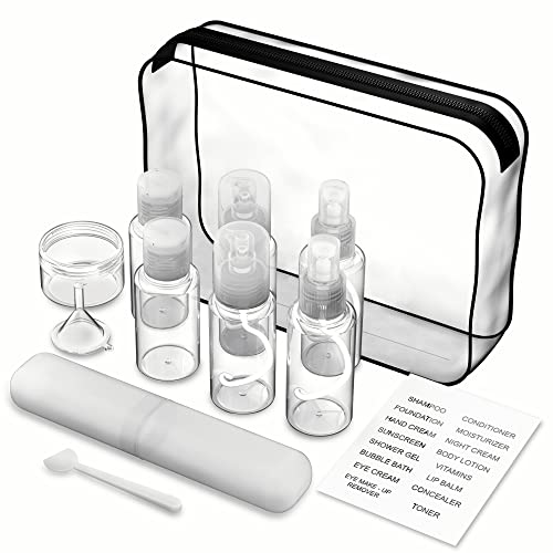 12 Pack Travel Bottles Set With Toothbrush Holder, TSA Approved Travel Size Bottles for Toiletries, Leak Proof Refillable Containers