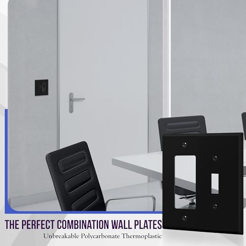 Image of ENERLITES Combination Toggle Light Switch /Decorator Light Switch Plate, Double Switch Wall Plate, Mid-Size 2-Gang 4.88 inch x 4.92 inch, Polycarbonate Thermoplastic, 881131M-BK, Black, 2 Pack