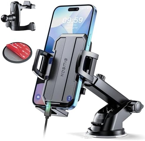SUUSON 3 in 1 Car Phone Holder Dashboard Windshield Air Vent Phone Holder Hands Free Phone Holder for Phone 15 14 13 Pro Max All Sam/sung Cell Phones (Black)