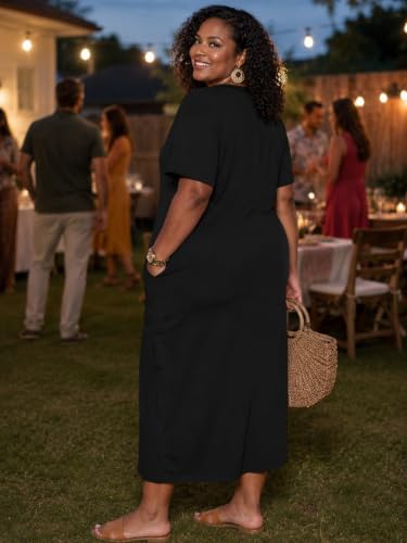 Image of PinkPatty Women's Plus Size Short Sleeve Maxi Dress Casual Loose V Neck Long Dress with Pockets