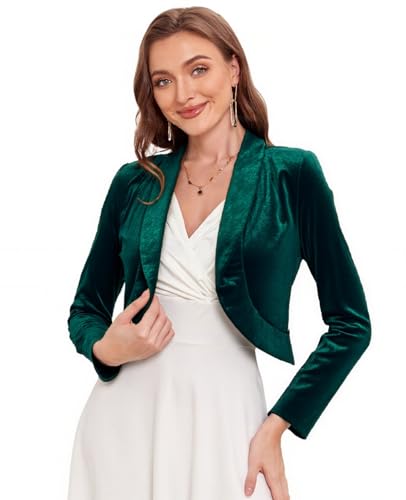 Image of Women's Long Sleeve Velvet Shrug for Dresses Cocktail Party Open Front Cropped Bolero Cardigan Top