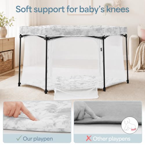 Image of Dream On Me Onyx 56.5 inch Baby Playpen Set with Canopy, Portable Foldable Play Yard with Padded Floor, Indoor Outdoor Pop Up Playpen, Sun Shade, for Toddler and Baby, Storm Grey