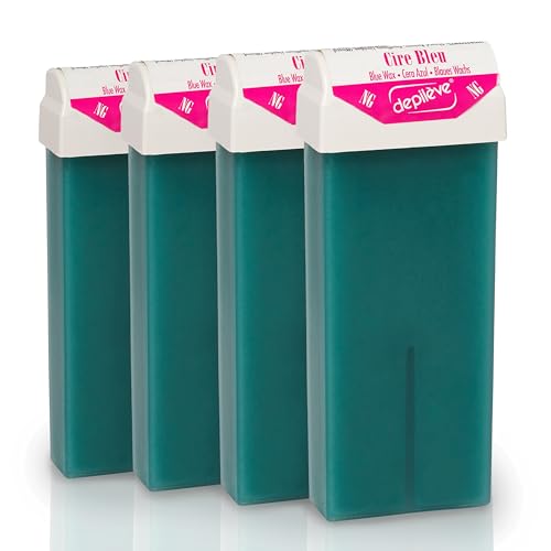 Depilève Roll-On Wax in Cire Bleu - Rolling Waxing Stick - Hair Removal Wax Cartridge, Depilatory Wax Roller Refill for Legs and Arms, Feet, Back, and More - 100 ml - Pack of 4