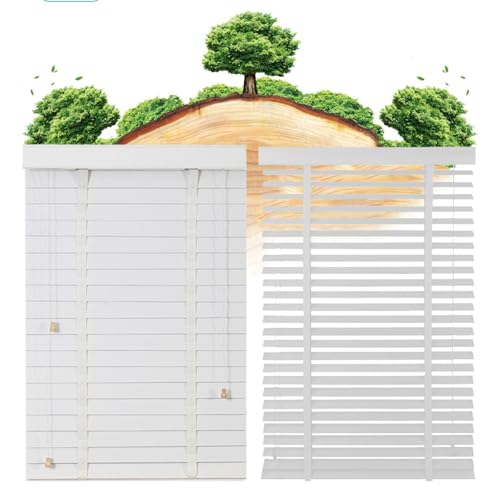 Persianas venecianas de madera blanca prémium de 40 cm a 150 cm de ancho, listones de 50 mm, persianas horizontales opacas para uso en interiores, tratamientos duraderos de madera maciza para ventanas