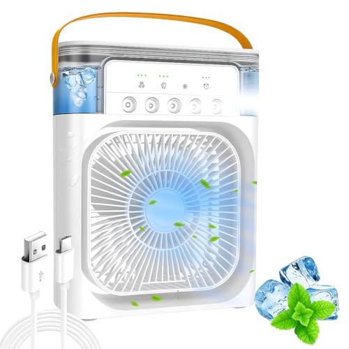 Image of Drumstone 𝟏𝟎+𝟐 Year Warranty Mini Air Cooler Water Cooler Fan Water Cooler Small AC Portable for Office Home Cooling 7 Color LED, Timer Summer Fan With USB Compatible 3 Fast Speed Mode Water Spray