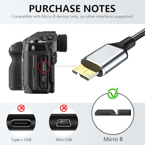 Image of Verilux 9.8Ft Micro B To USB C Hard Drive Cable, Nylon Braided High-Speed Charging & USB 3.0 /5Gbps Data Transfer for iPhone 17 /16 /15 Series, MacBook Pro /Air, iPad /Tablet, Galaxy S25 /S24, WD Seagate